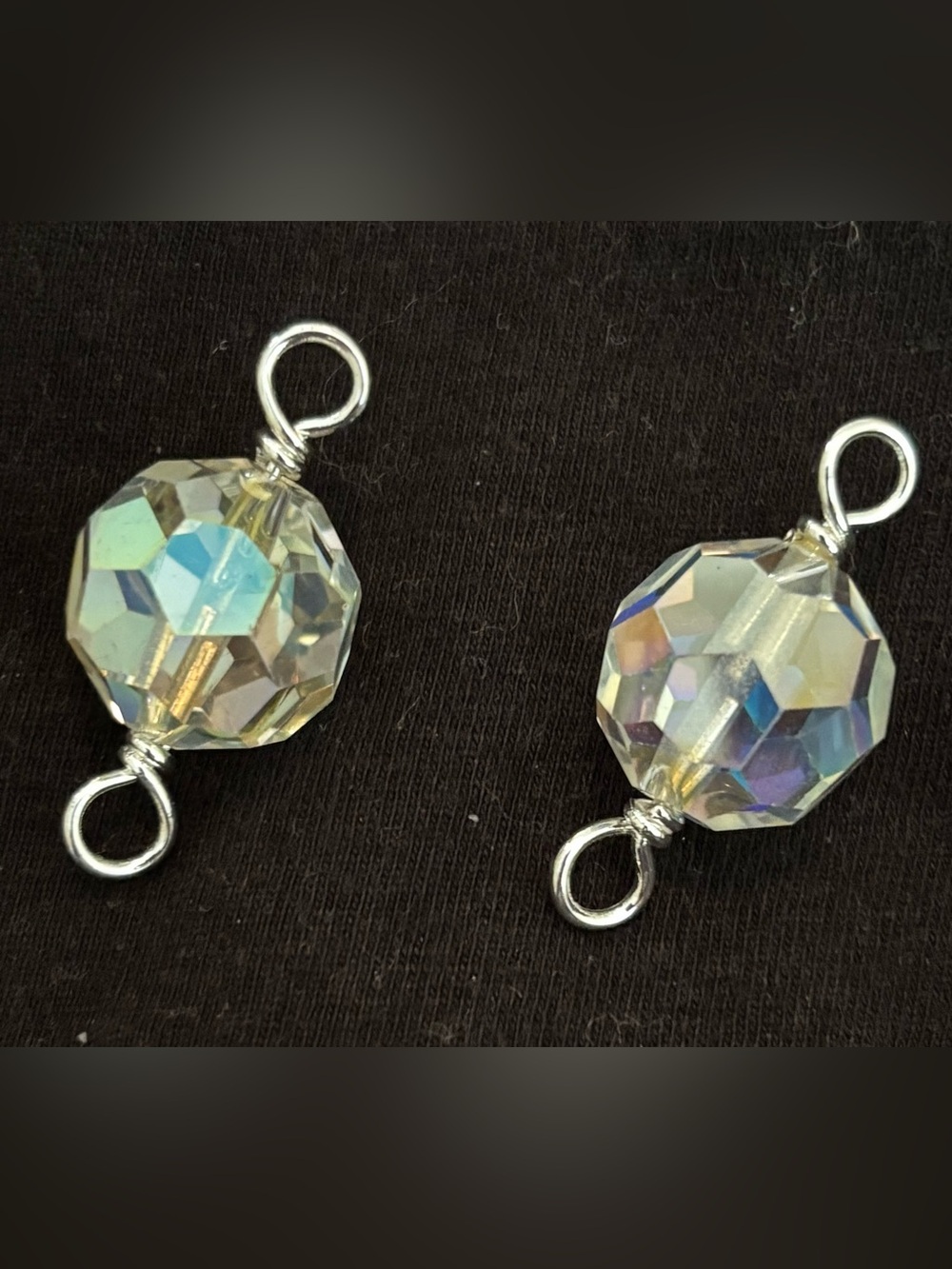 Iridescent Faceted Crystal Connector Charm - Silver Loops